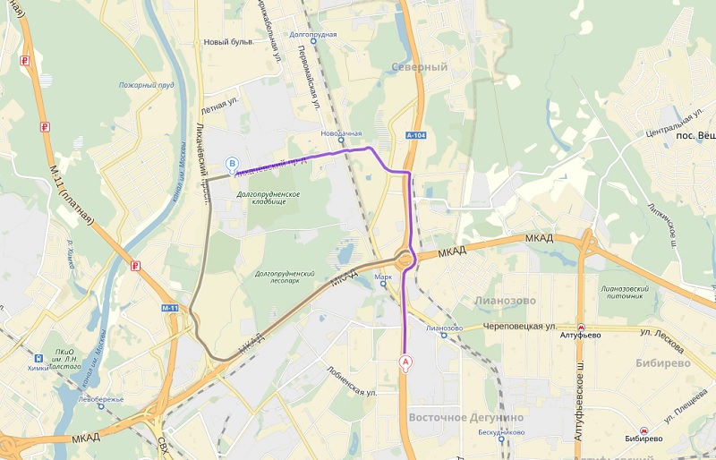 Схема проезда из центра по Дмитровскому шоссе
