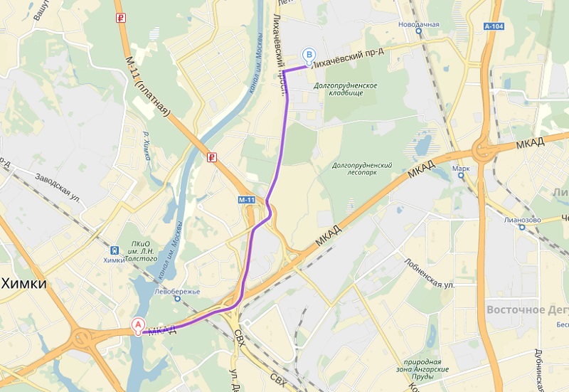 Схема проезда по МКАД от Ленинградского шоссе